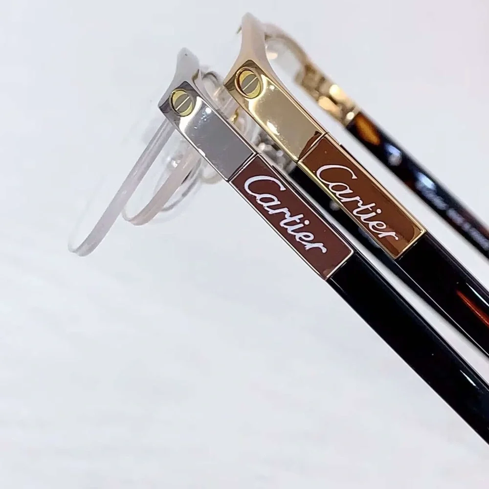 Cartier Black Semi-Rimless Eyeglasses with Subtle Red Box Accent - Picture 6 of 7
